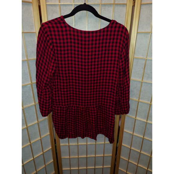 J. Jill Red and Black Mini Buffalo Plaid Peplum Button front (Size Small) - Picture 2 of 3